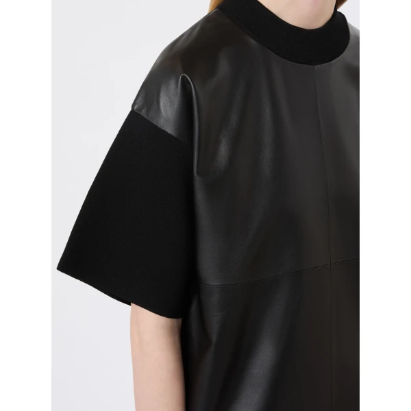 Max Mara Segale Leather and Viscose Crepe Boxy Sweater in Black | Sweaters | Luxury Shoes 