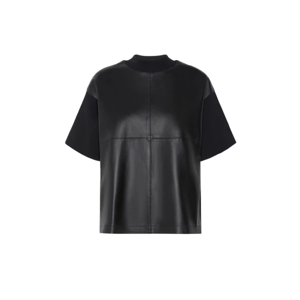 Segale Leather and Viscose Crepe Boxy Sweater in Black