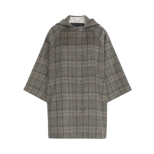 Max Mara Seggio Prince of Wales Wool Midi Coat in Dark Grey | Wool Coat | Luxury Shoes 