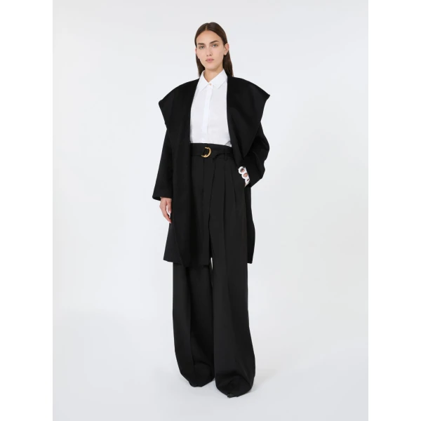 Max Mara Serio High-Waisted Woollen Cloth Trousers in Black | Wide leg pants | Luxury Shoes 