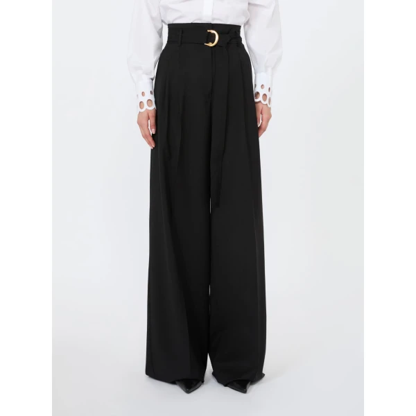 Max Mara Serio High-Waisted Woollen Cloth Trousers in Black | Wide leg pants | Luxury Shoes 