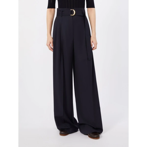 Max Mara Serio High-Waisted Woollen Cloth Trousers in Navy | Wide leg pants | Luxury Shoes 