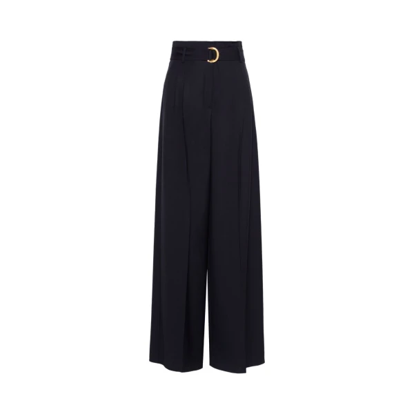 Max Mara Serio High-Waisted Woollen Cloth Trousers in Navy | Wide leg pants | Luxury Shoes 