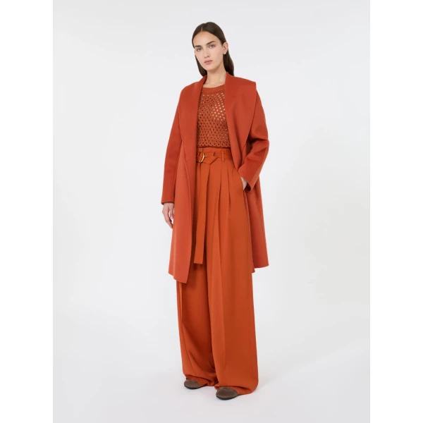 Max Mara Serio High-Waisted Woollen Cloth Trousers in Terra Cotta | Wide leg pants | Luxury Shoes 