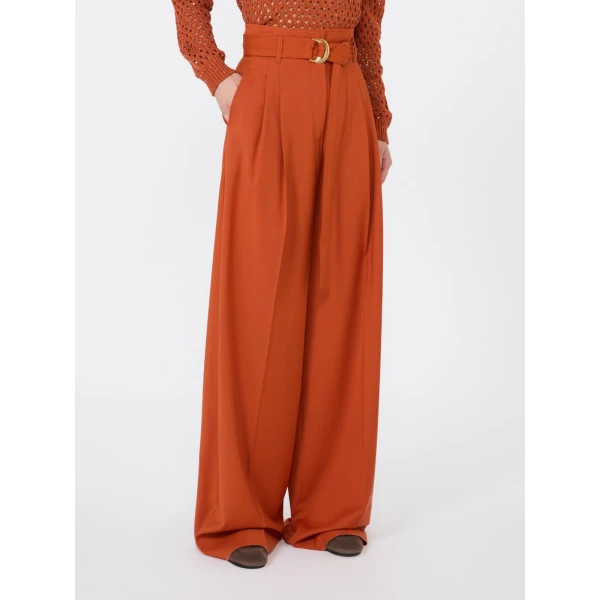 Max Mara Serio High-Waisted Woollen Cloth Trousers in Terra Cotta | Wide leg pants | Luxury Shoes 