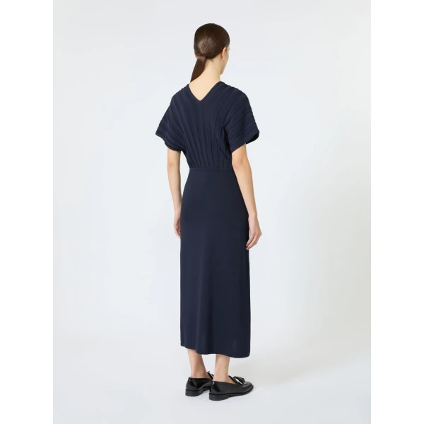 Max Mara Serio Rib-Knit Viscose Crepe Dress in Ultramarine | Midi Dresses | Luxury Shoes 