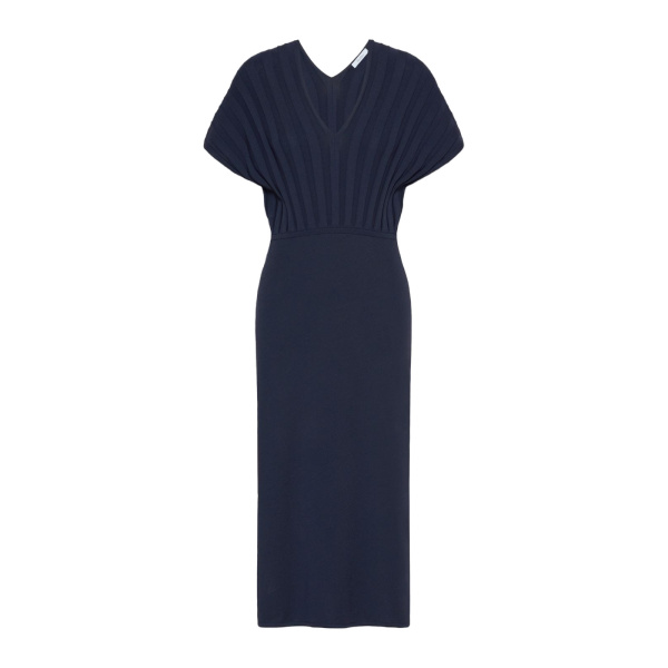 Max Mara Serio Rib-Knit Viscose Crepe Dress in Ultramarine | Midi Dresses | Luxury Shoes 
