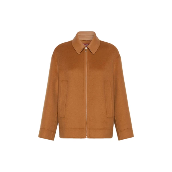 Sfere Wool, Cashmere and Silk Zip Coat in Caramel