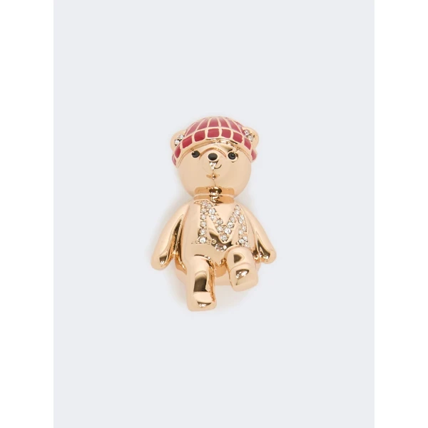 Max Mara Shiny Metal Teddy Bear Brooch in Golden Skin | Brooches & Pins | Luxury Shoes 