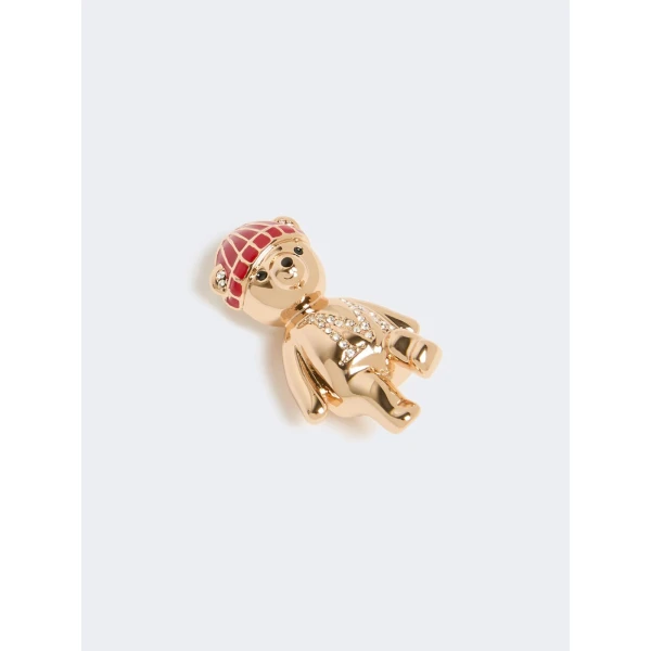 Max Mara Shiny Metal Teddy Bear Brooch in Golden Skin | Brooches & Pins | Luxury Shoes 