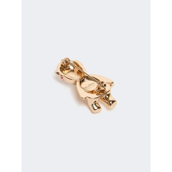 Max Mara Shiny Metal Teddy Bear Brooch in Golden Skin | Brooches & Pins | Luxury Shoes 