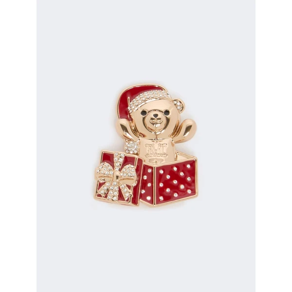 Max Mara Shiny Metal Teddy Bear Brooch in Ivory | Brooches & Pins | Luxury Shoes 