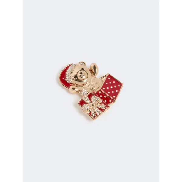 Max Mara Shiny Metal Teddy Bear Brooch in Ivory | Brooches & Pins | Luxury Shoes 
