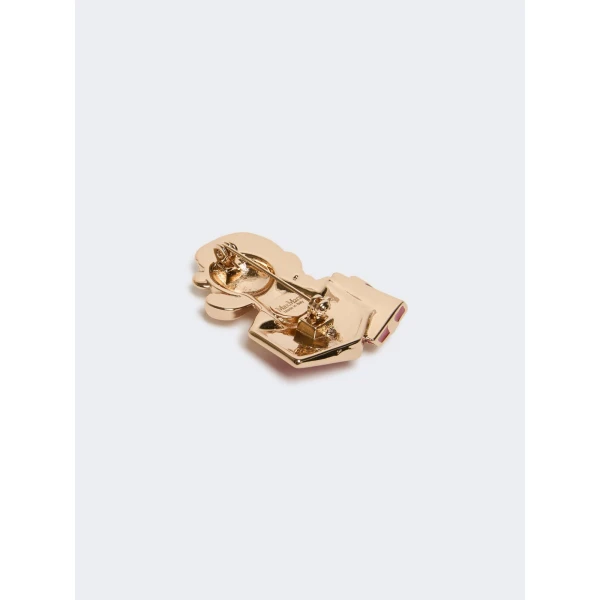 Max Mara Shiny Metal Teddy Bear Brooch in Ivory | Brooches & Pins | Luxury Shoes 