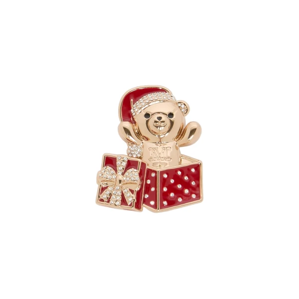 Shiny Metal Teddy Bear Brooch in Ivory