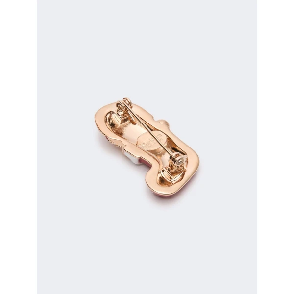 Max Mara Shiny Metal Teddy Bear Brooch in Red | Brooches & Pins | Luxury Shoes 