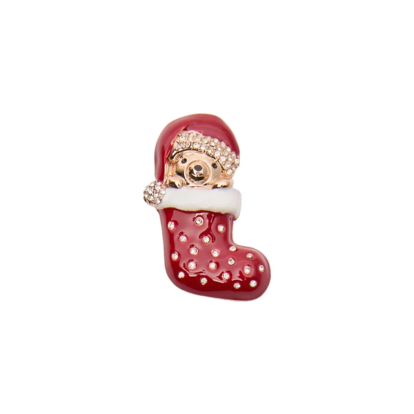 Shiny Metal Teddy Bear Brooch in Red