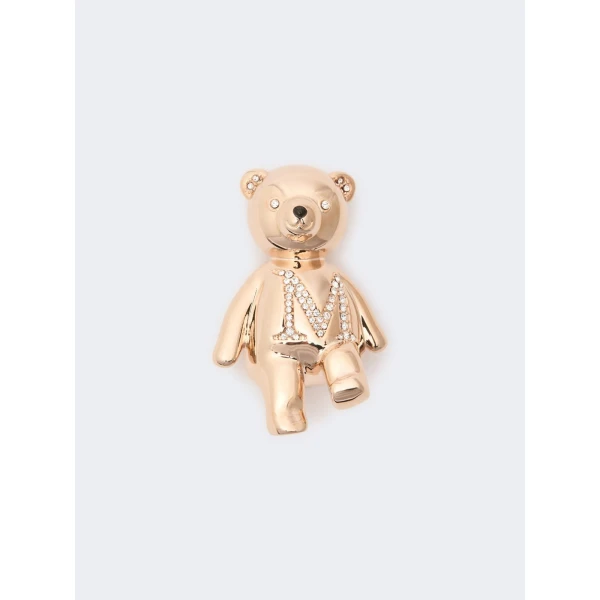 Max Mara Shiny Metal Teddy Bear Brooch in White | Brooches & Pins | Luxury Shoes 
