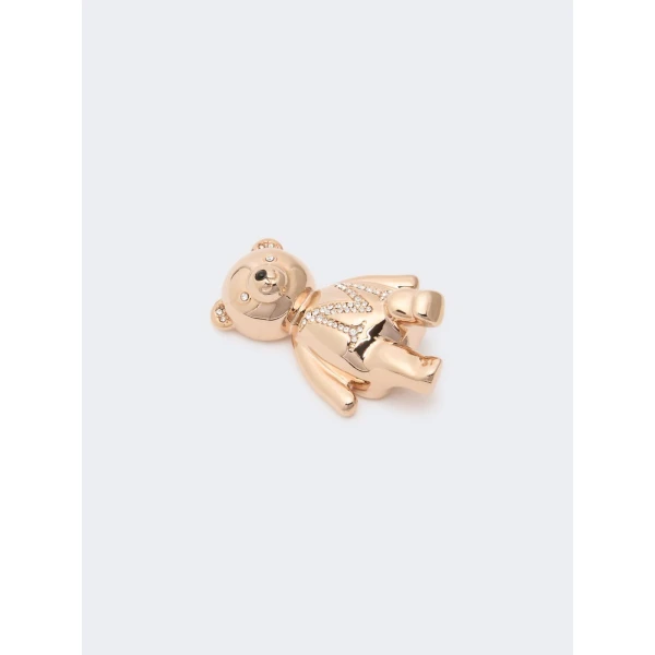 Max Mara Shiny Metal Teddy Bear Brooch in White | Brooches & Pins | Luxury Shoes 