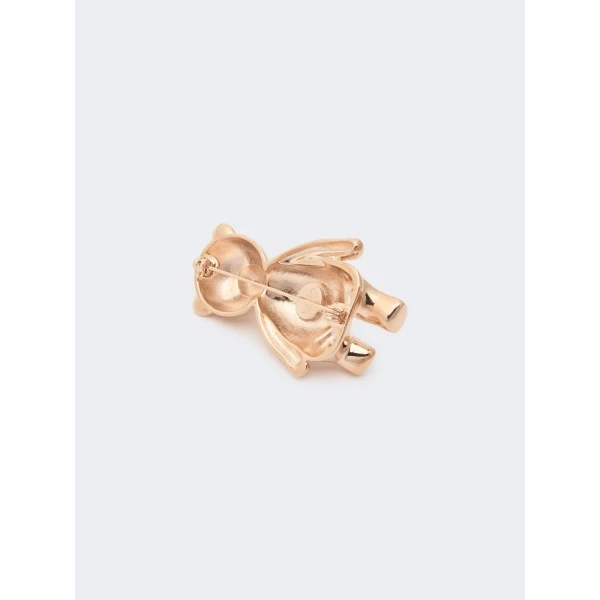 Max Mara Shiny Metal Teddy Bear Brooch in White | Brooches & Pins | Luxury Shoes 
