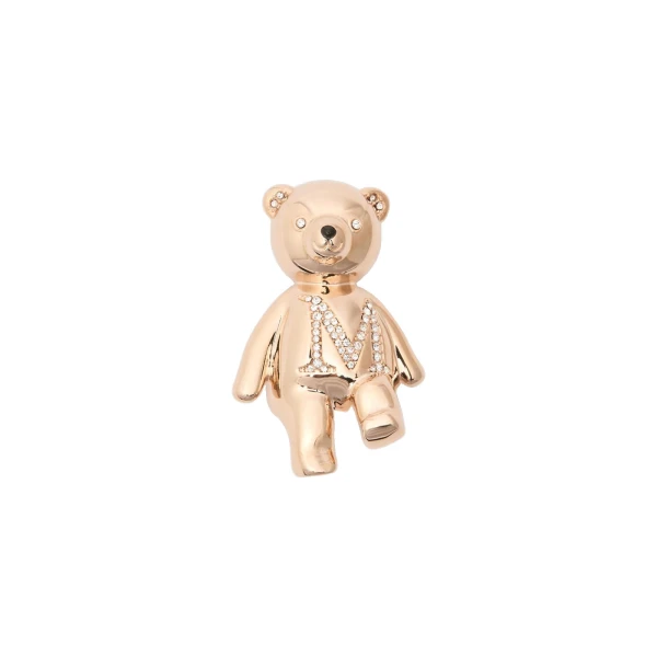 Max Mara Shiny Metal Teddy Bear Brooch in White | Brooches & Pins | Luxury Shoes 