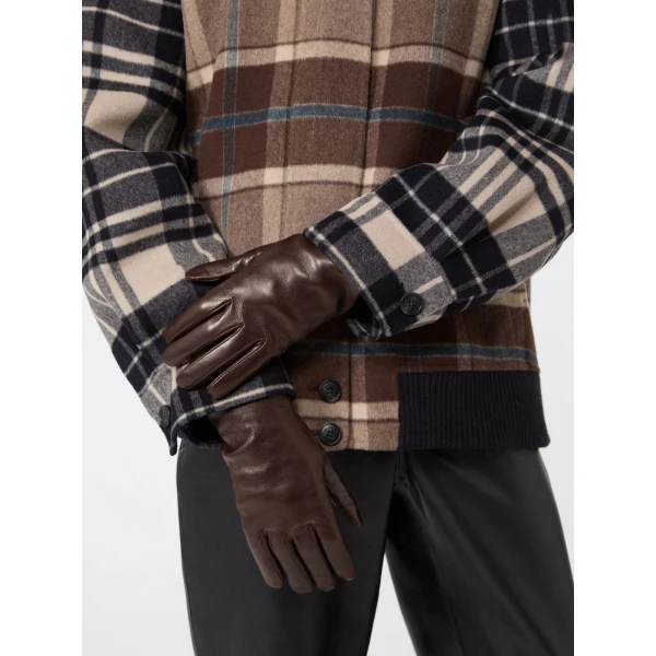 Max Mara Short Nappa Leather Gloves in Dark Brown | Gloves | Luxury Shoes 