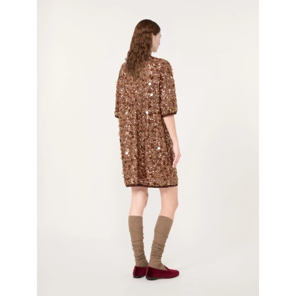 Max Mara Short Sequinned Jersey Dress in Brown | Mini Dresses | Luxury Shoes 