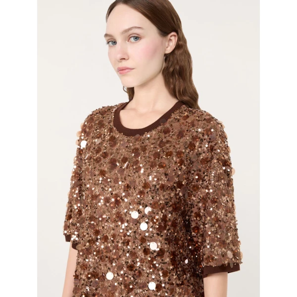 Max Mara Short Sequinned Jersey Dress in Brown | Mini Dresses | Luxury Shoes 