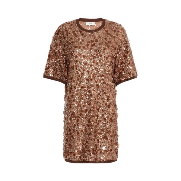 Max Mara Short Sequinned Jersey Dress in Brown | Mini Dresses | Luxury Shoes 