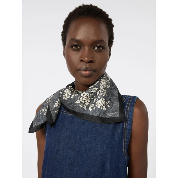 Max Mara Siam Printed Silk Twill Scarf in Midnight Blue | Scarves | Luxury Shoes 