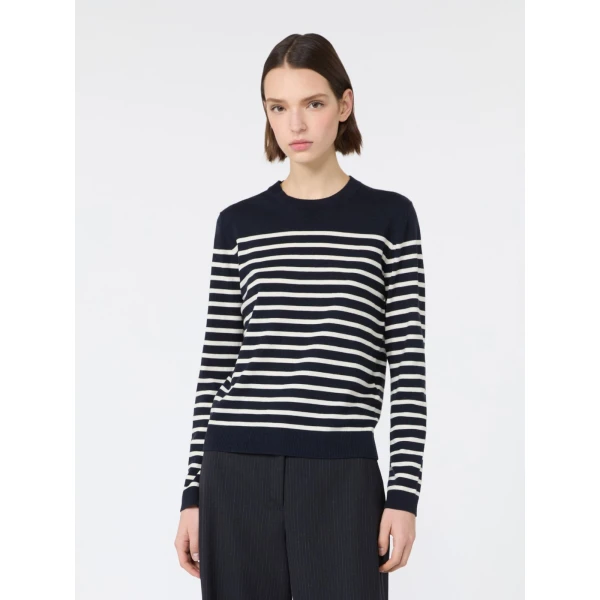 Max Mara Sicilia Silk and Wool Jumper in Navy | Sweaters | Luxury Shoes 