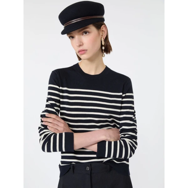 Max Mara Sicilia Silk and Wool Jumper in Navy | Sweaters | Luxury Shoes 