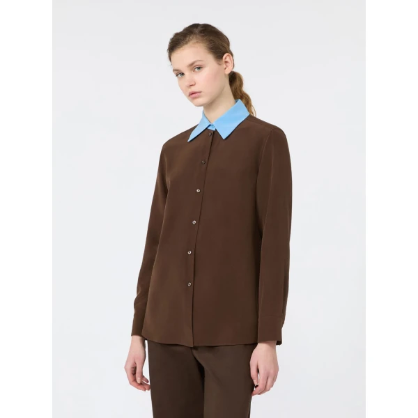 Max Mara Silk Crepe de Chine Shirt in Brown | Shirts | Luxury Shoes 