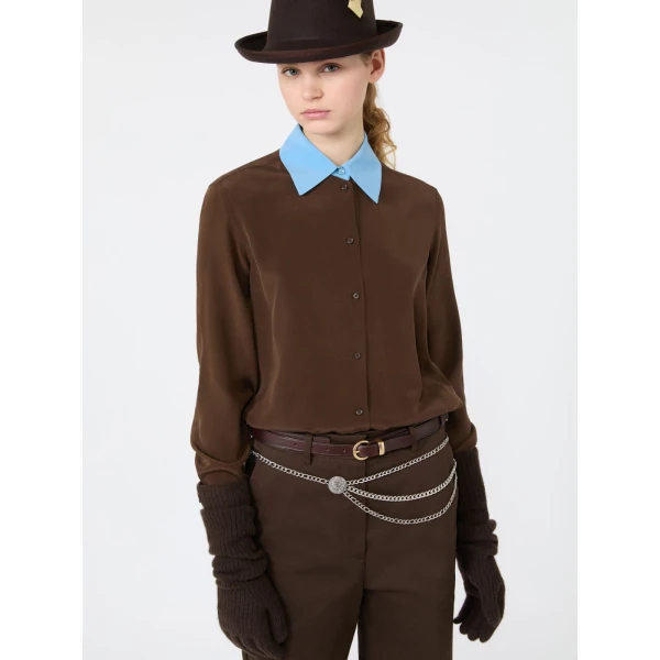 Max Mara Silk Crepe de Chine Shirt in Brown | Shirts | Luxury Shoes 