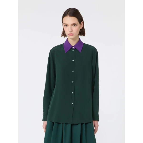 Max Mara Silk Crepe de Chine Shirt in Dark Green | Shirts | Luxury Shoes 