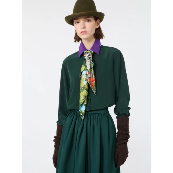 Max Mara Silk Crepe de Chine Shirt in Dark Green | Shirts | Luxury Shoes 