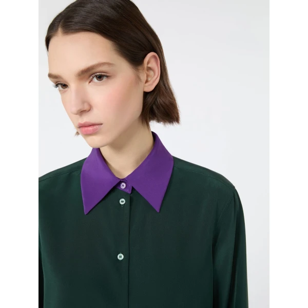 Max Mara Silk Crepe de Chine Shirt in Dark Green | Shirts | Luxury Shoes 