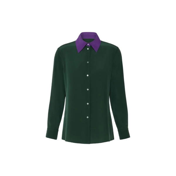 Silk Crepe de Chine Shirt in Dark Green