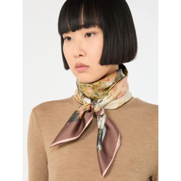 Max Mara Silk Twill Foulard in Sand | Scarves | Luxury Shoes 