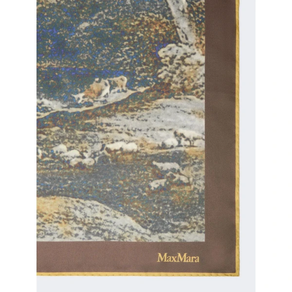 Max Mara Silk Twill Foulard in Shaded Brown Beige | Scarves | Luxury Shoes 