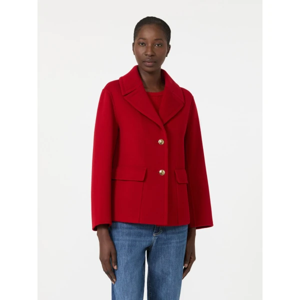 Max Mara Sissy Wool Drap Single-Breasted Jacket in Red | Blazers | Luxury Shoes 