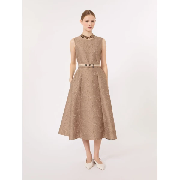 Max Mara Skipper Jacquard Midi Dress in Honey | Midi Dresses | Luxury Shoes 