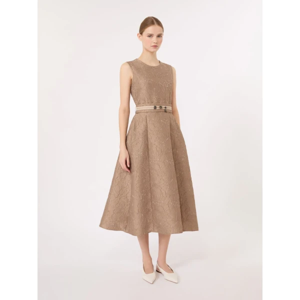 Max Mara Skipper Jacquard Midi Dress in Honey | Midi Dresses | Luxury Shoes 