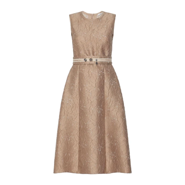 Max Mara Skipper Jacquard Midi Dress in Honey | Midi Dresses | Luxury Shoes 