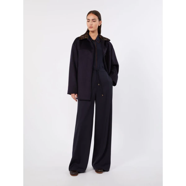 Max Mara Skipper Silk Crepe de Chine Shirt in Navy | Shirts | Luxury Shoes 