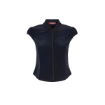 Max Mara Skipper Silk Crepe de Chine Shirt in Navy | Shirts | Luxury Shoes 