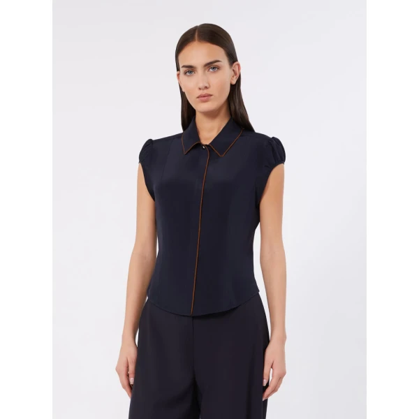 Max Mara Skipper Silk Crepe de Chine Shirt in Navy | Shirts | Luxury Shoes 