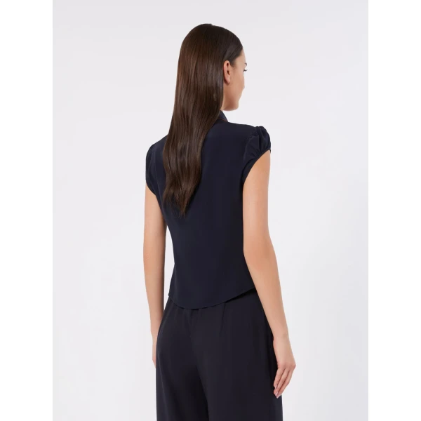Max Mara Skipper Silk Crepe de Chine Shirt in Navy | Shirts | Luxury Shoes 