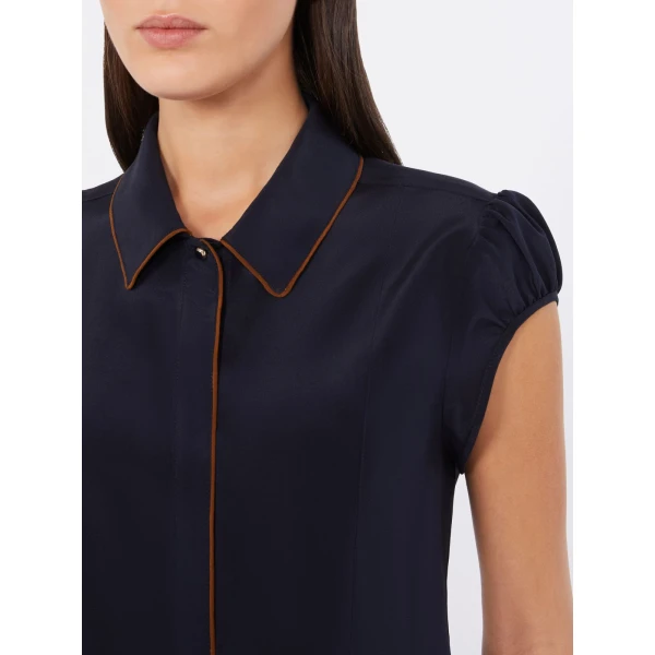 Max Mara Skipper Silk Crepe de Chine Shirt in Navy | Shirts | Luxury Shoes 