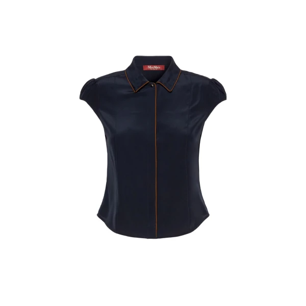 Max Mara Skipper Silk Crepe de Chine Shirt in Navy | Shirts | Luxury Shoes 